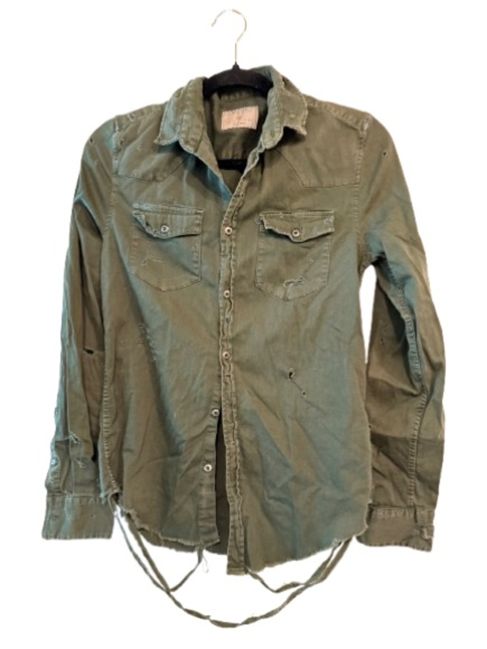 Zara Men’s Distressed Shirt Jacket Khaki Green Grunge Boho Festival Lagenlook